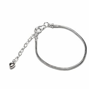 Silver Tone Heart Charm Snake Chain Bracelet Adjustable - New
